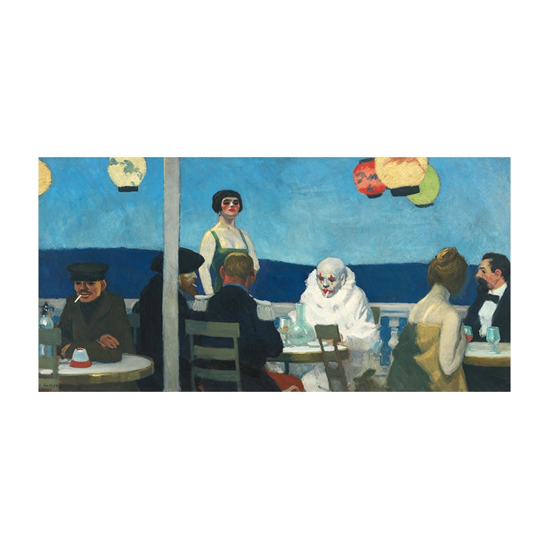 Restaurant's Figure Painting Blue Canvas Wall Art Print Textured, Multiple Sizes