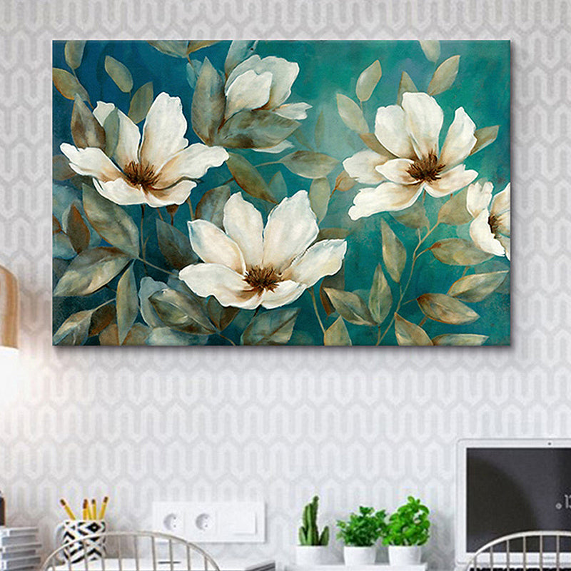 Floweret Canvas Wall Art Traditional Stylish Blossom Painting in White for Living Room