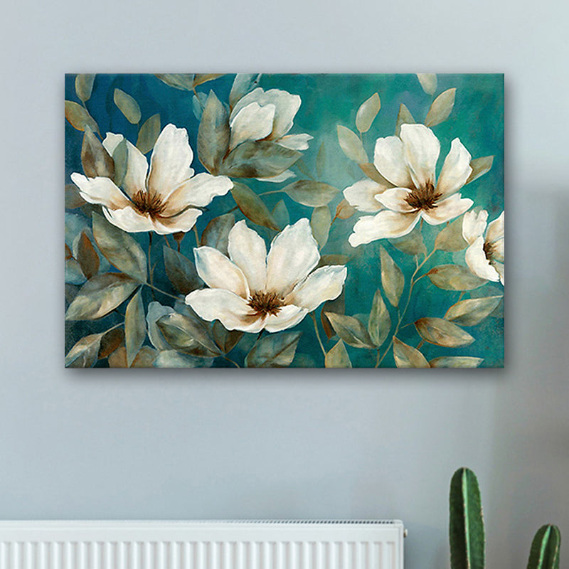 Floweret Canvas Wall Art Traditional Stylish Blossom Painting in White for Living Room