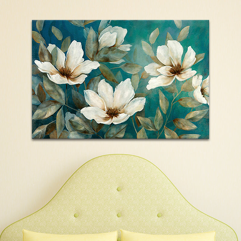 Floweret Canvas Wall Art Traditional Stylish Blossom Painting in White for Living Room