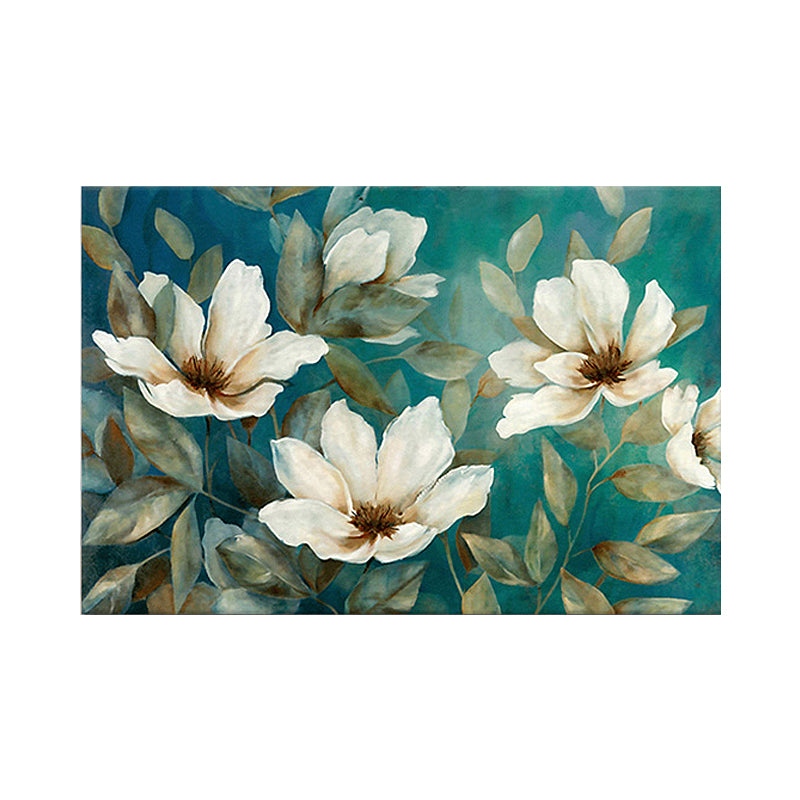 Floweret Canvas Wall Art Traditional Stylish Blossom Painting in White for Living Room