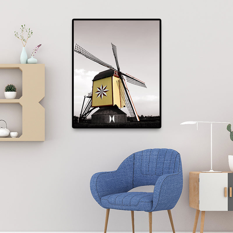 Contemporary Windmill Canvas Wall Art Bright Color Textured Wall Decor for Bedroom