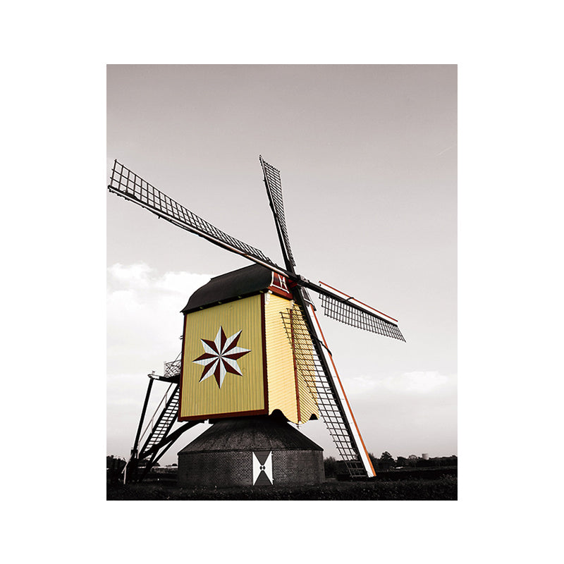 Contemporary Windmill Canvas Wall Art Bright Color Textured Wall Decor for Bedroom