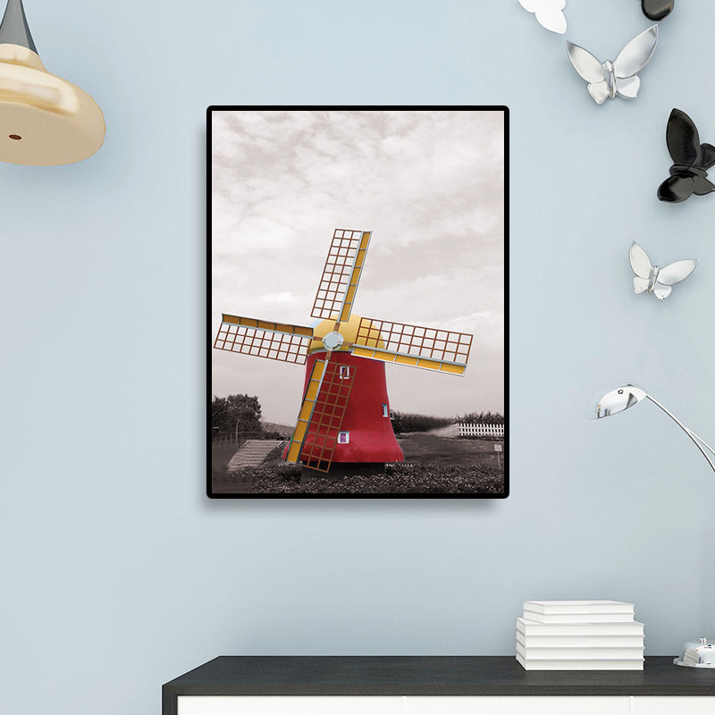 Contemporary Windmill Canvas Wall Art Bright Color Textured Wall Decor for Bedroom