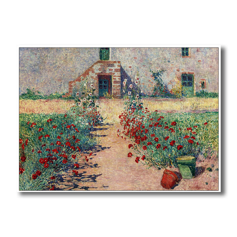 French Country Canvas Art Green House Front Flower Lane Painting for Living Room