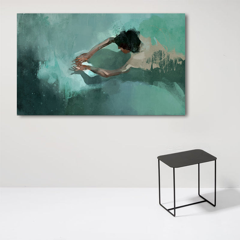 Green Pool and Swimmer Canvas Textured Surface Modern Living Room Wall Art