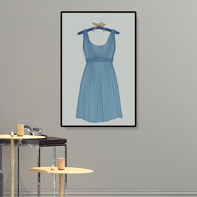 Fashion Dress Art Print Victorian Canvas Wall Decor in Blue for Bedroom, Multiple Sizes