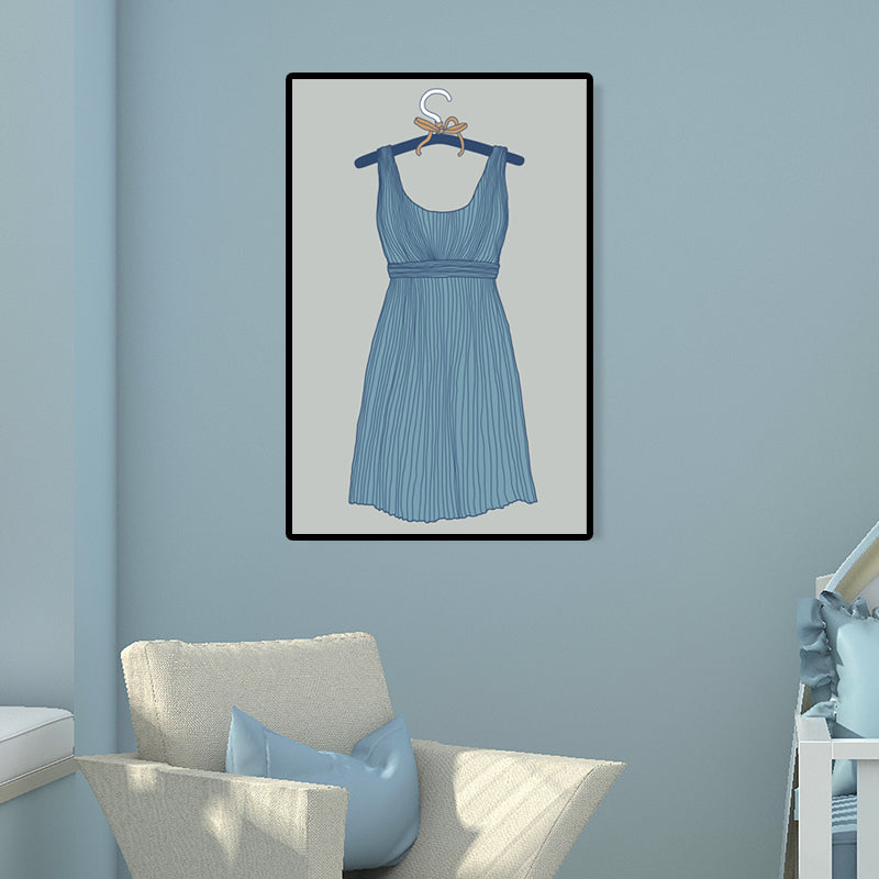 Fashion Dress Art Print Victorian Canvas Wall Decor in Blue for Bedroom, Multiple Sizes