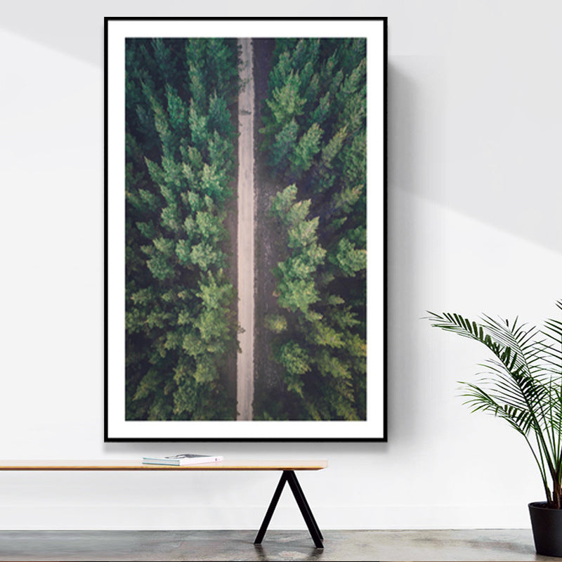 Modern Highway in Forest Canvas for Parlor Wall Art Decor in Green, Multiple Size Available