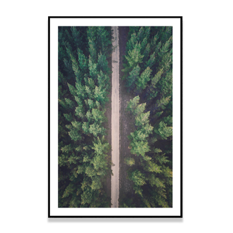 Modern Highway in Forest Canvas for Parlor Wall Art Decor in Green, Multiple Size Available