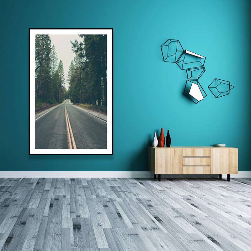 Modern Highway in Forest Canvas for Parlor Wall Art Decor in Green, Multiple Size Available