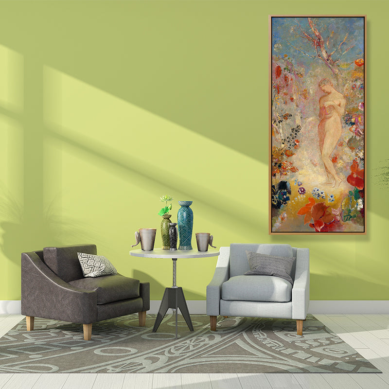 Traditional Standing Nude Figure Art in Orange Textured Wall Decor for Living Room