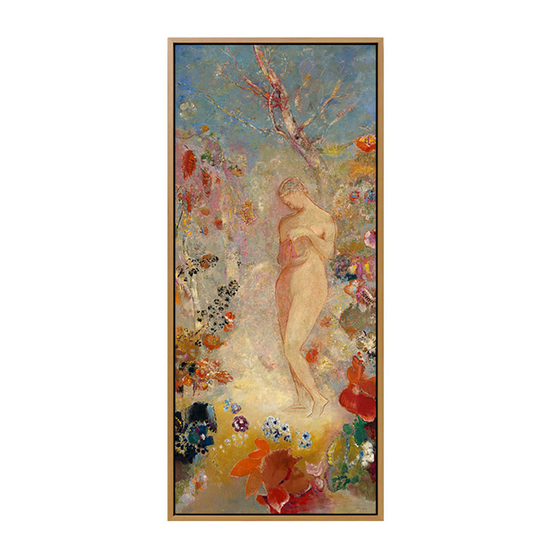 Traditional Standing Nude Figure Art in Orange Textured Wall Decor for Living Room