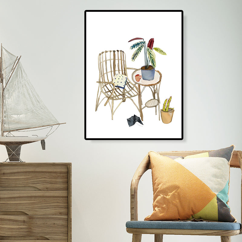 Brown Rattan Chair Painting Leisure Modern Decorative Canvas Wall Art for Guest Room