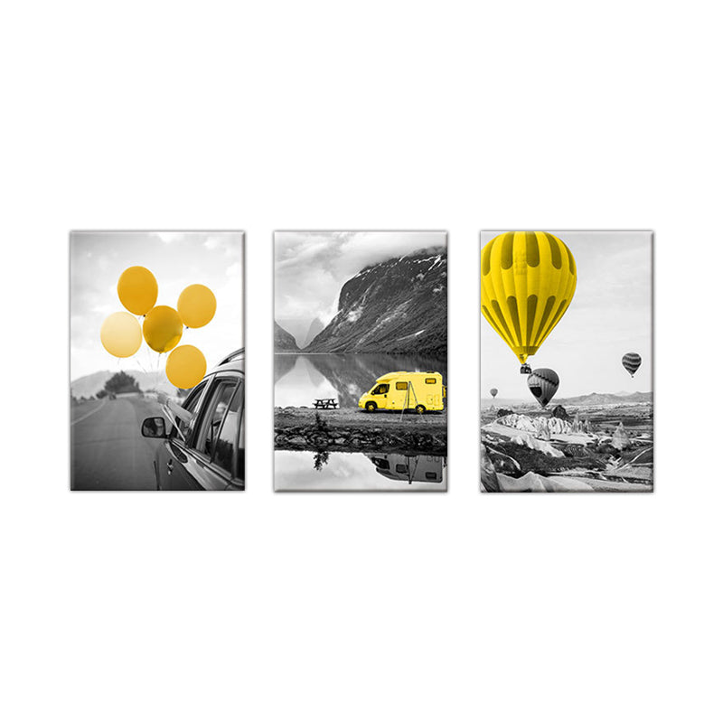 Photo Printed Modern Wall Art with Vehicle and Balloon Landscape in Yellow and Grey