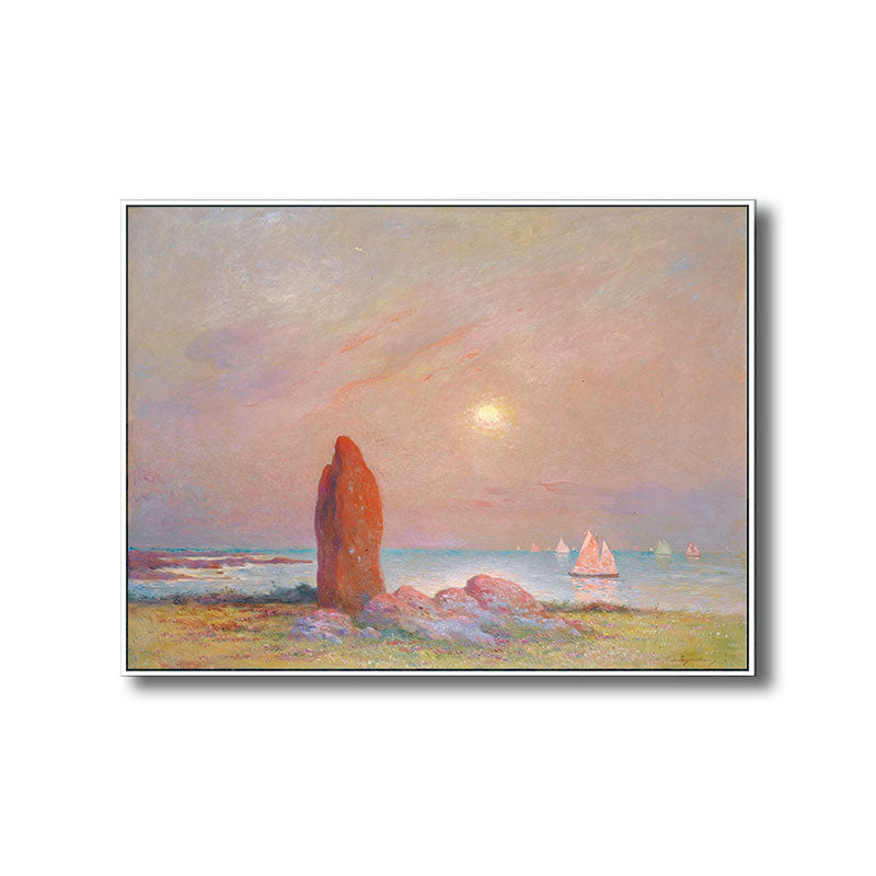 Impressionism Seascape Painting Canvas Pink Textured Wall Art Print for Dining Room