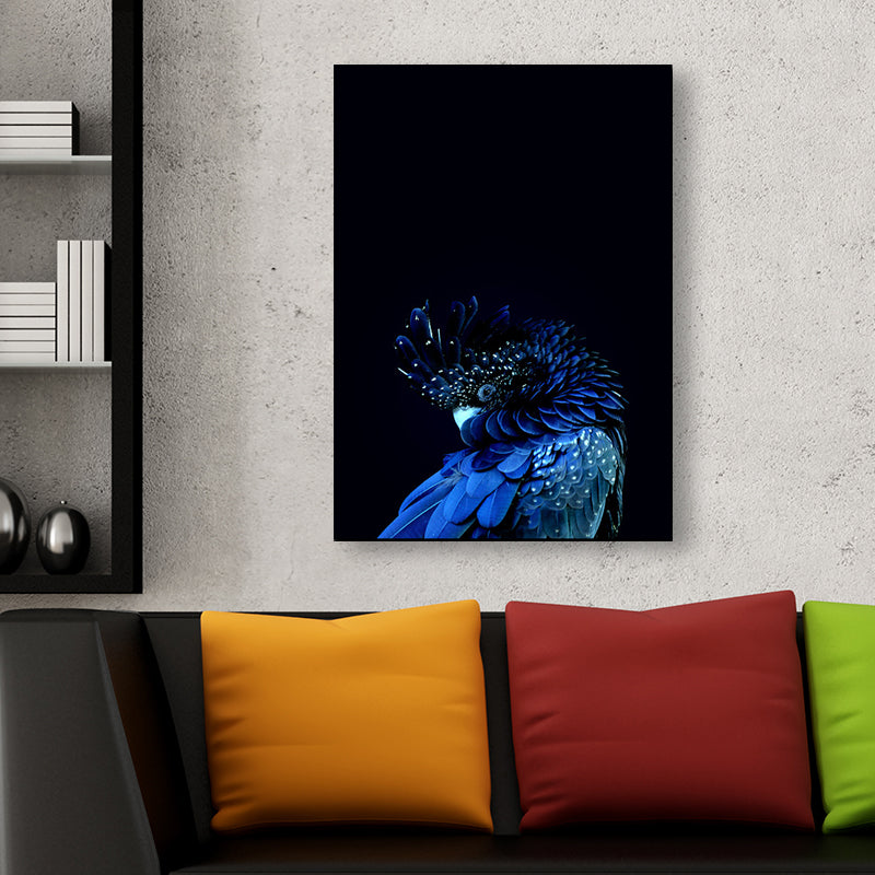 Peacock Head Wall Art Print Modernism Canvas Wall Decor in Blue on Black for Bedroom