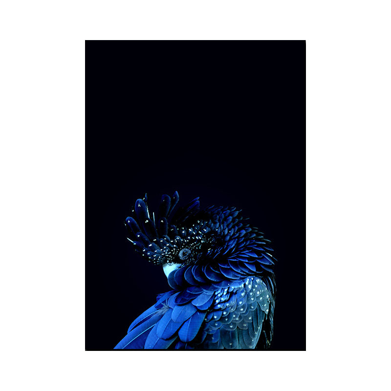 Peacock Head Wall Art Print Modernism Canvas Wall Decor in Blue on Black for Bedroom