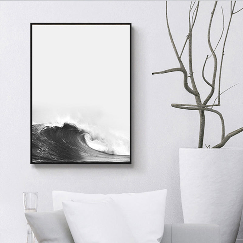 Modernist Canvas Print Grey Sea Wave Wall Art Decor for Guest Room, Multiple Size Options