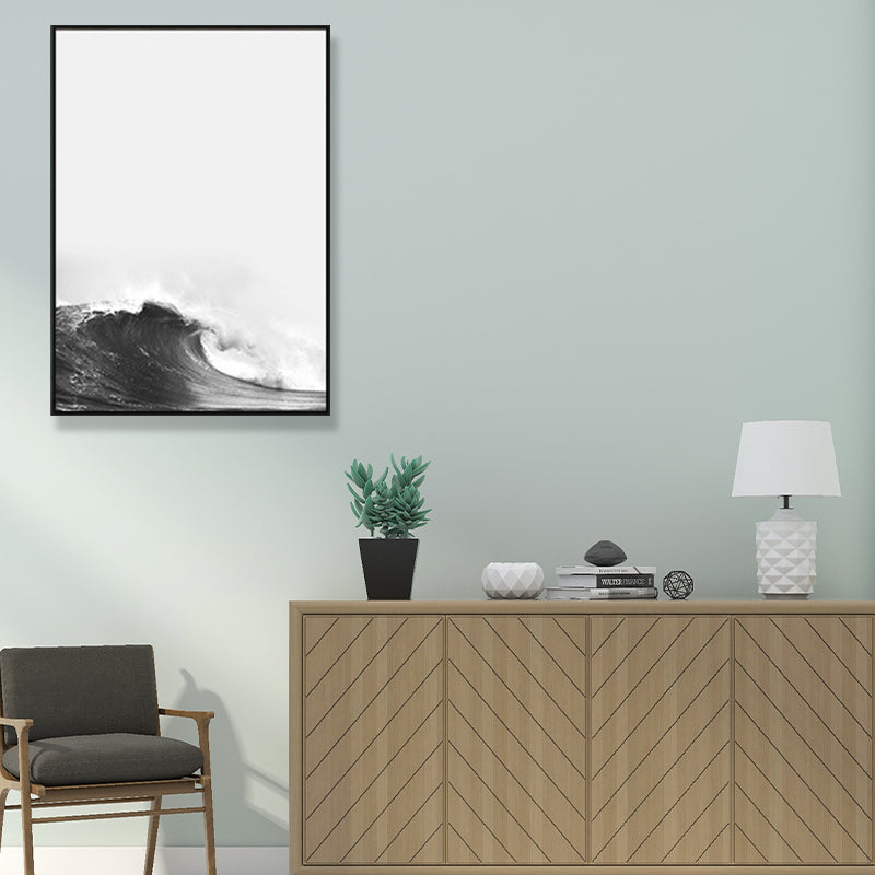 Modernist Canvas Print Grey Sea Wave Wall Art Decor for Guest Room, Multiple Size Options