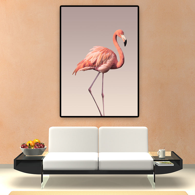 Flamingo Wall Decor in Pink Canvas Wall Art for Sitting Room, Textured Surface