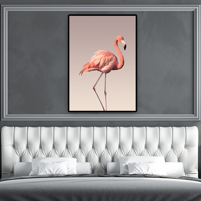 Flamingo Wall Decor in Pink Canvas Wall Art for Sitting Room, Textured Surface