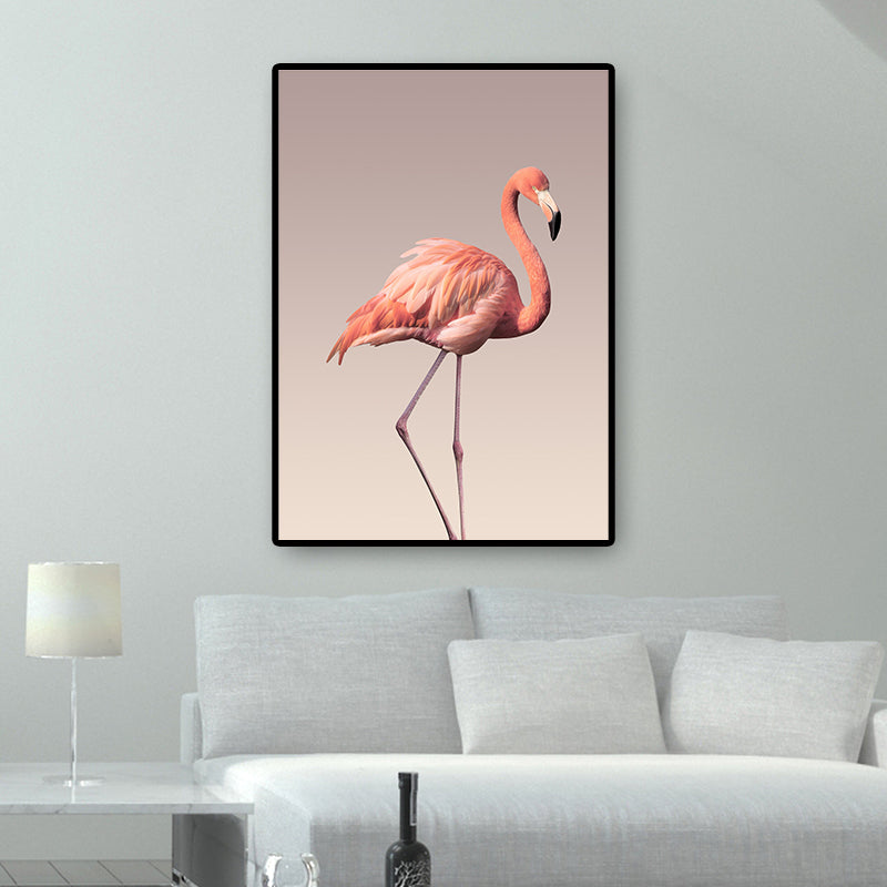 Flamingo Wall Decor in Pink Canvas Wall Art for Sitting Room, Textured Surface