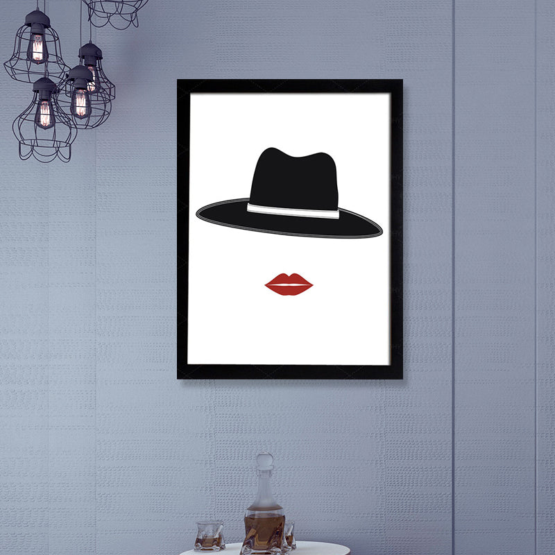 Victorian Wall Decor Black Hat and Lip Canvas Print for Sleeping Room, Multiple Size Options