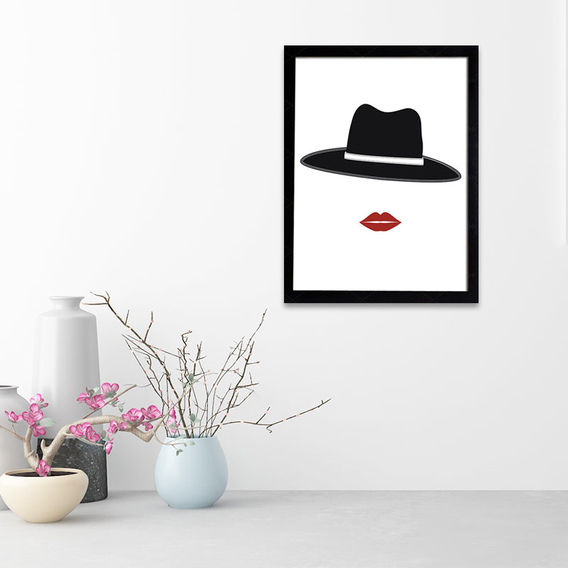 Victorian Wall Decor Black Hat and Lip Canvas Print for Sleeping Room, Multiple Size Options