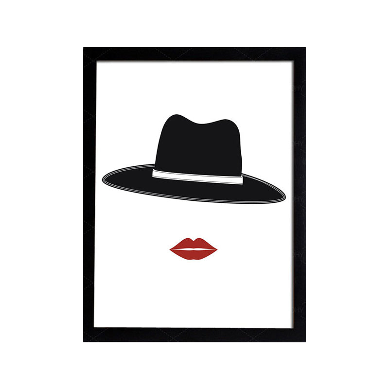 Victorian Wall Decor Black Hat and Lip Canvas Print for Sleeping Room, Multiple Size Options