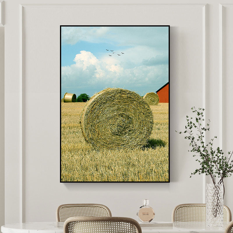 Decorative Wheat Field Art Print Modernist Canvas Wall Decor in Light Color for Parlor