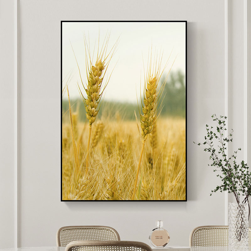 Decorative Wheat Field Art Print Modernist Canvas Wall Decor in Light Color for Parlor