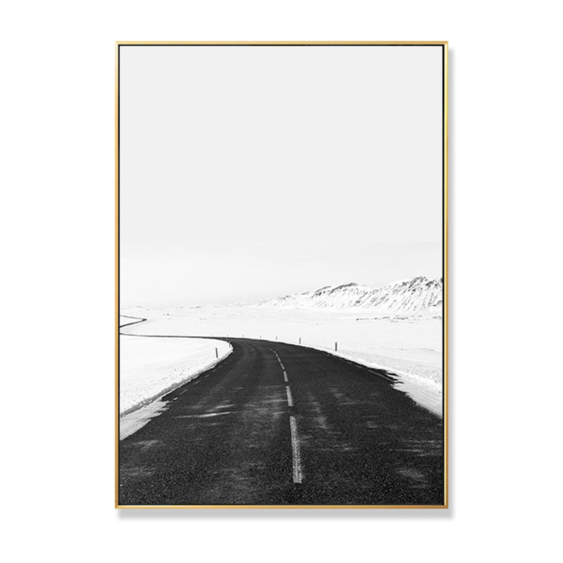 Black Road in Snow Wall Art Print Decorative Minimalism for Drawing Room Wrapped Canvas