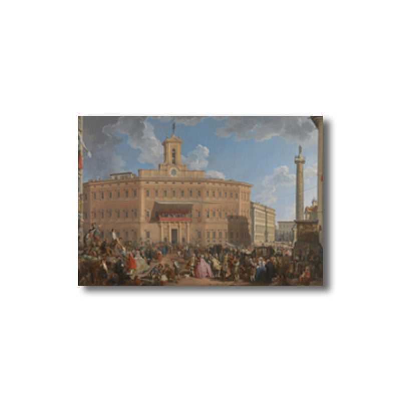 Textured Yellow Wall Art Vintage the Lottery in Piazza Di Montecitorio Painting Canvas Print