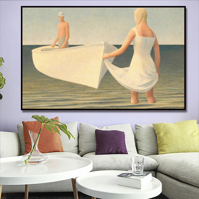 White Contemporary Canvas Boating Wall Art Print for Kitchen, Multiple Sizes Options