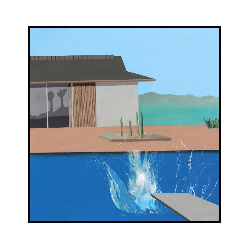 House and Swimming Pool Canvas Textured Contemporary Style for Boys Bedroom Painting