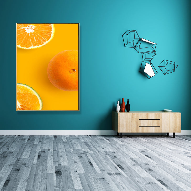 Decorative Orange Paintings Minimalist Canvas Wall Art Decor in Yellow for Dining Room