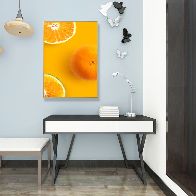 Decorative Orange Paintings Minimalist Canvas Wall Art Decor in Yellow for Dining Room