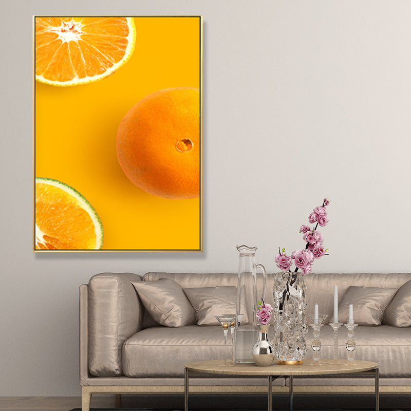 Decorative Orange Paintings Minimalist Canvas Wall Art Decor in Yellow for Dining Room