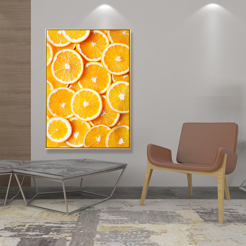 Decorative Orange Paintings Minimalist Canvas Wall Art Decor in Yellow for Dining Room