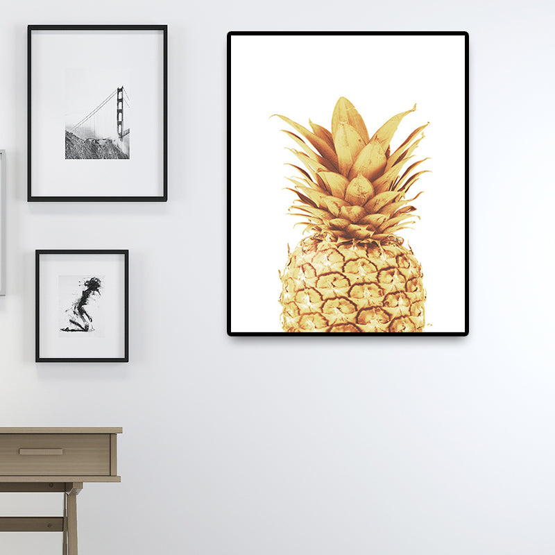 Gold Pineapple Wall Art Fruit Tropical Textured Canvas Print for Dining Room