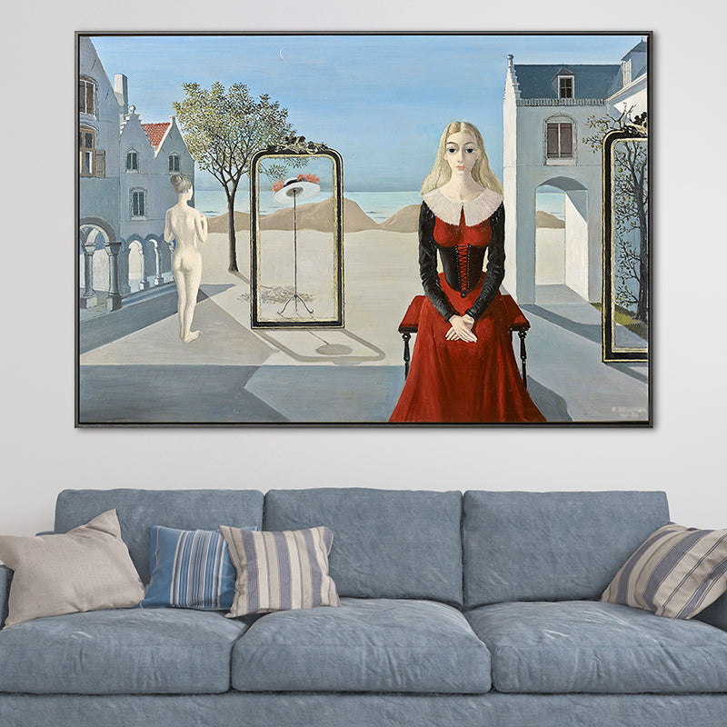 Textured Maid and House Painting Contemporary Canvas Wall Art Print, Multiple Sizes