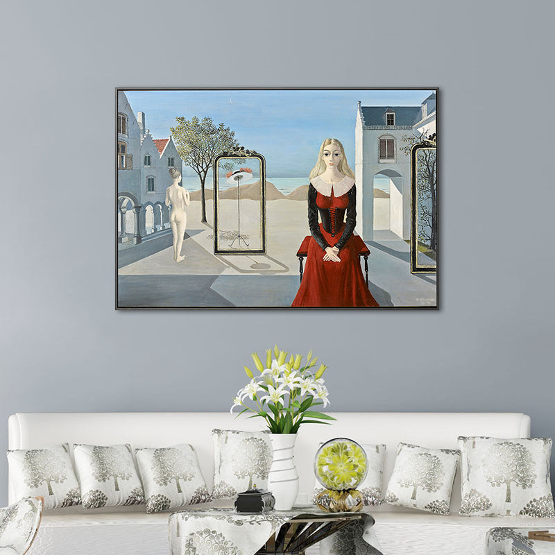 Textured Maid and House Painting Contemporary Canvas Wall Art Print, Multiple Sizes