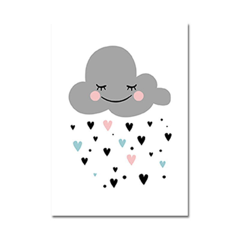 Cloud and Heart Canvas Art Minimalist Textured Wall Decor in Grey for Kids Bedroom