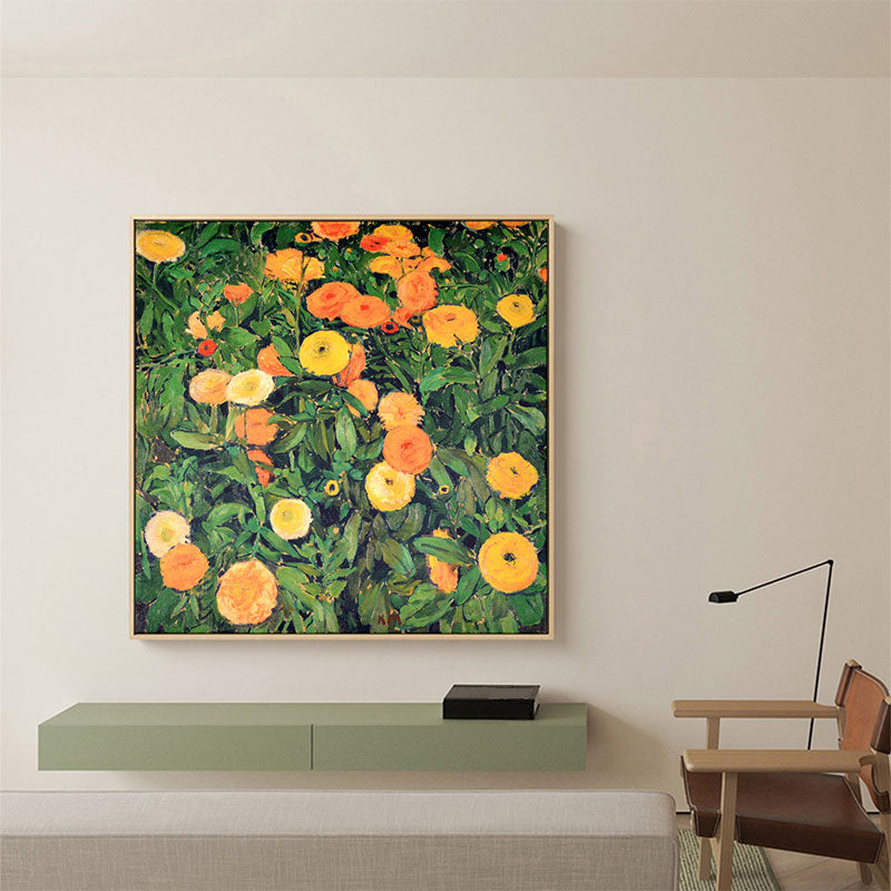 Contemporary Flower Blossom Painting in Orange Textured Wall Decor for Dining Room