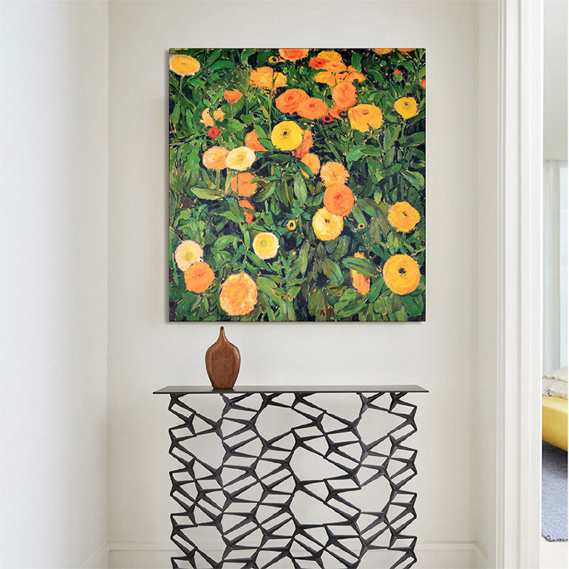 Contemporary Flower Blossom Painting in Orange Textured Wall Decor for Dining Room