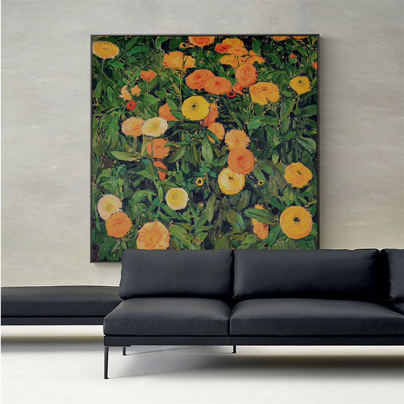 Contemporary Flower Blossom Painting in Orange Textured Wall Decor for Dining Room