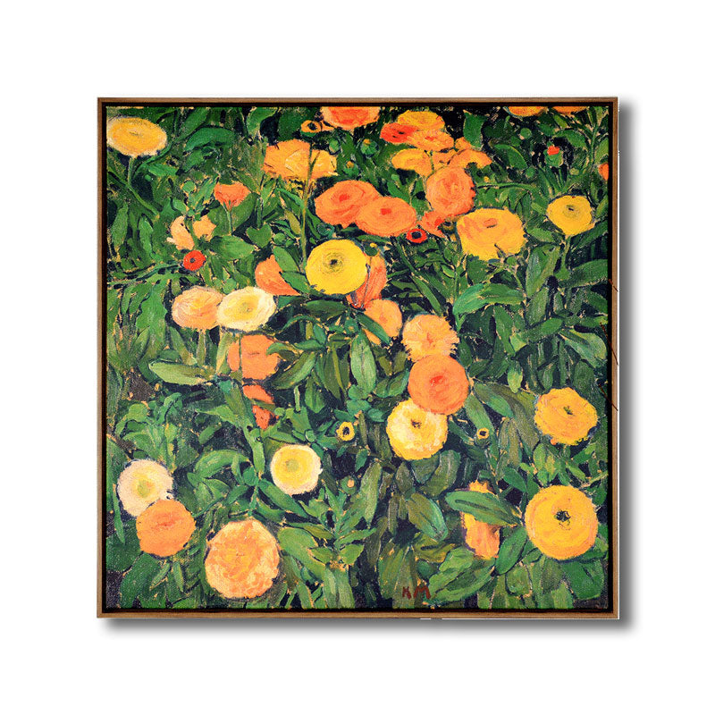 Contemporary Flower Blossom Painting in Orange Textured Wall Decor for Dining Room