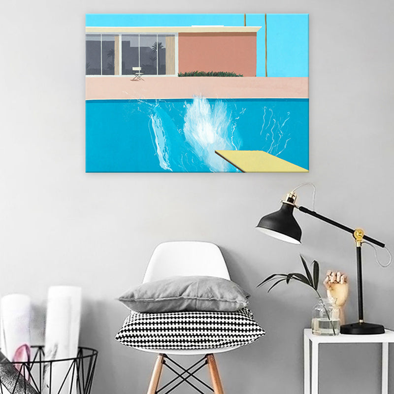 Building Wall Art Print Modern Relaxing Swimming Pool Wrapped Canvas in Blue for Study Room