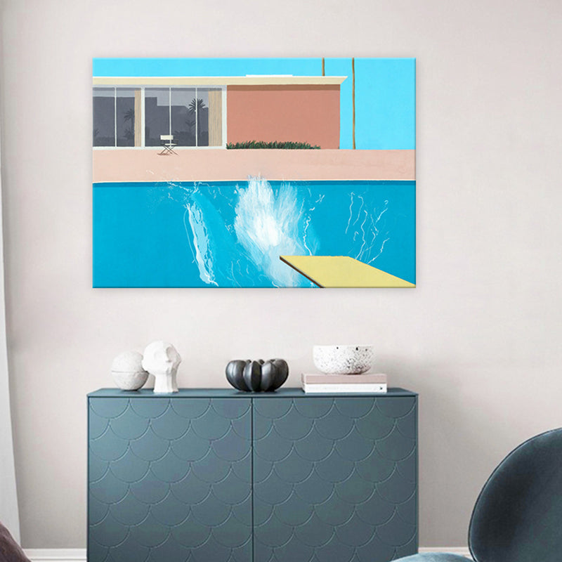 Building Wall Art Print Modern Relaxing Swimming Pool Wrapped Canvas in Blue for Study Room